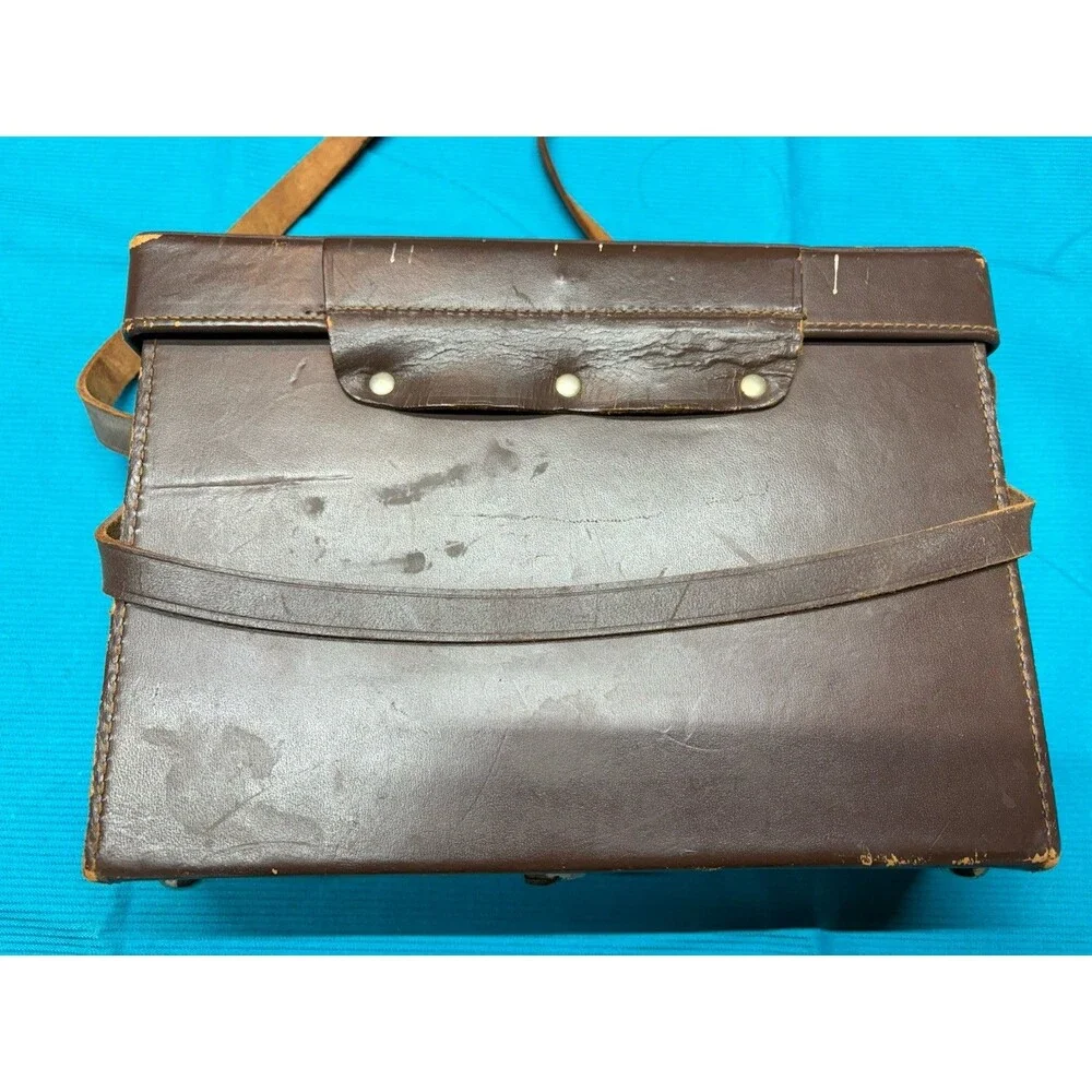 Vintage Polaroid Eagle Lock Co Leather Hard Camera Case Bag Top Grain Cowhide